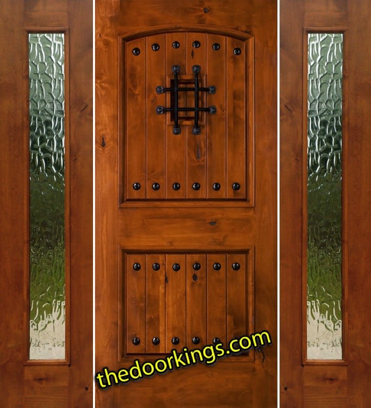 sw83 knotty alder wood door with two flemish sidelites